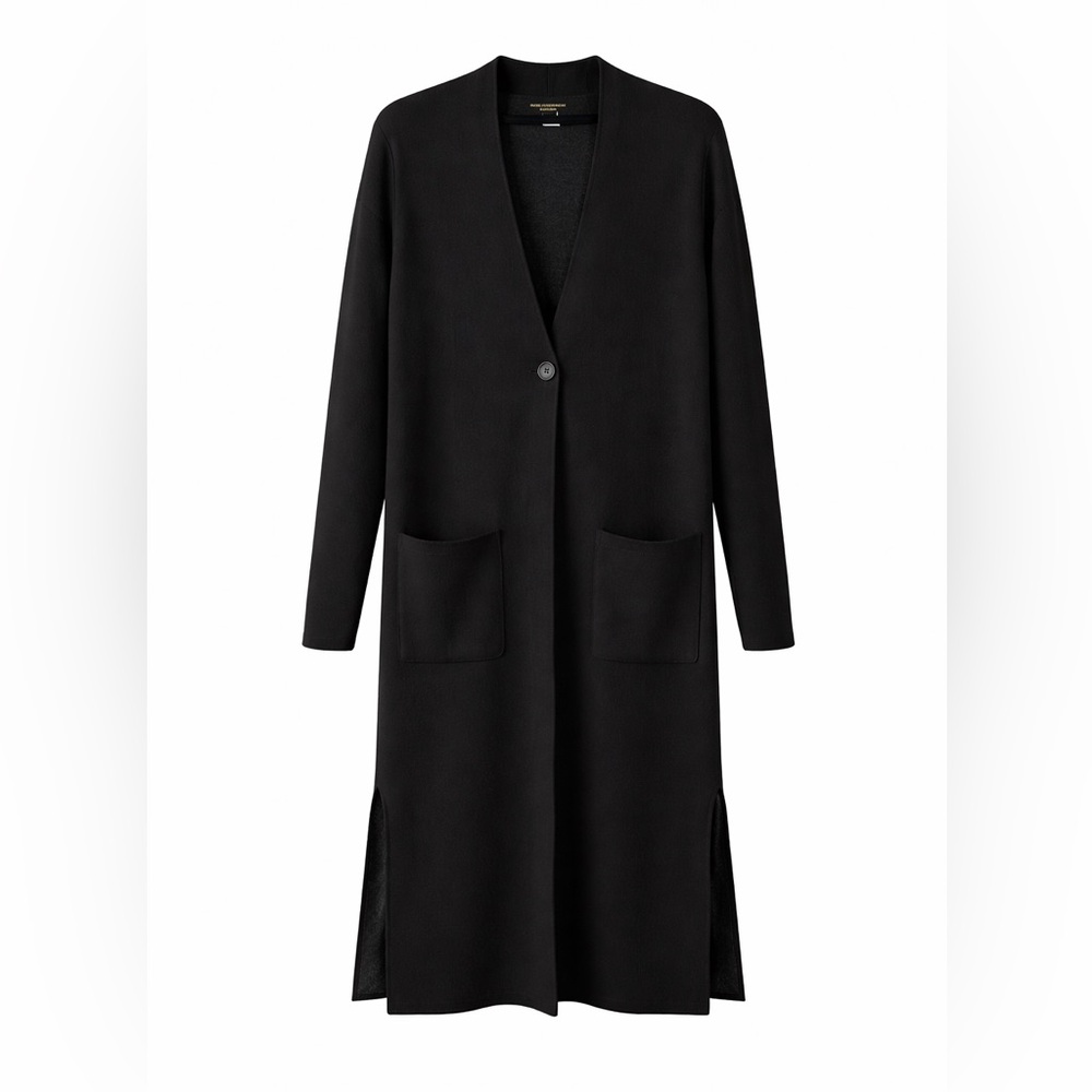 Paul Costelloe Longline Cardigan Merino Wool Blend Black Minimalist Size M